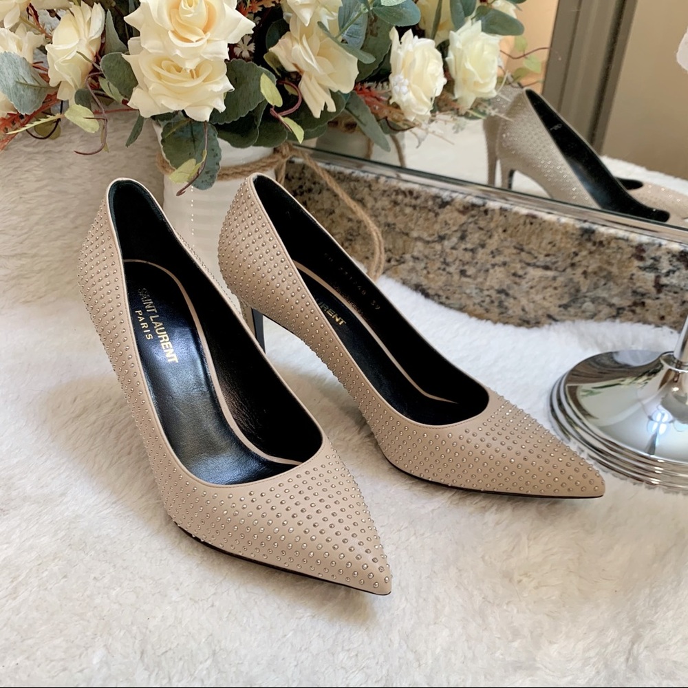 SOLD New Saint Laurent studded pointy toe in beige